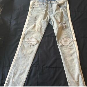 Men's Slim Fit Distressed Jeans - Light Blue